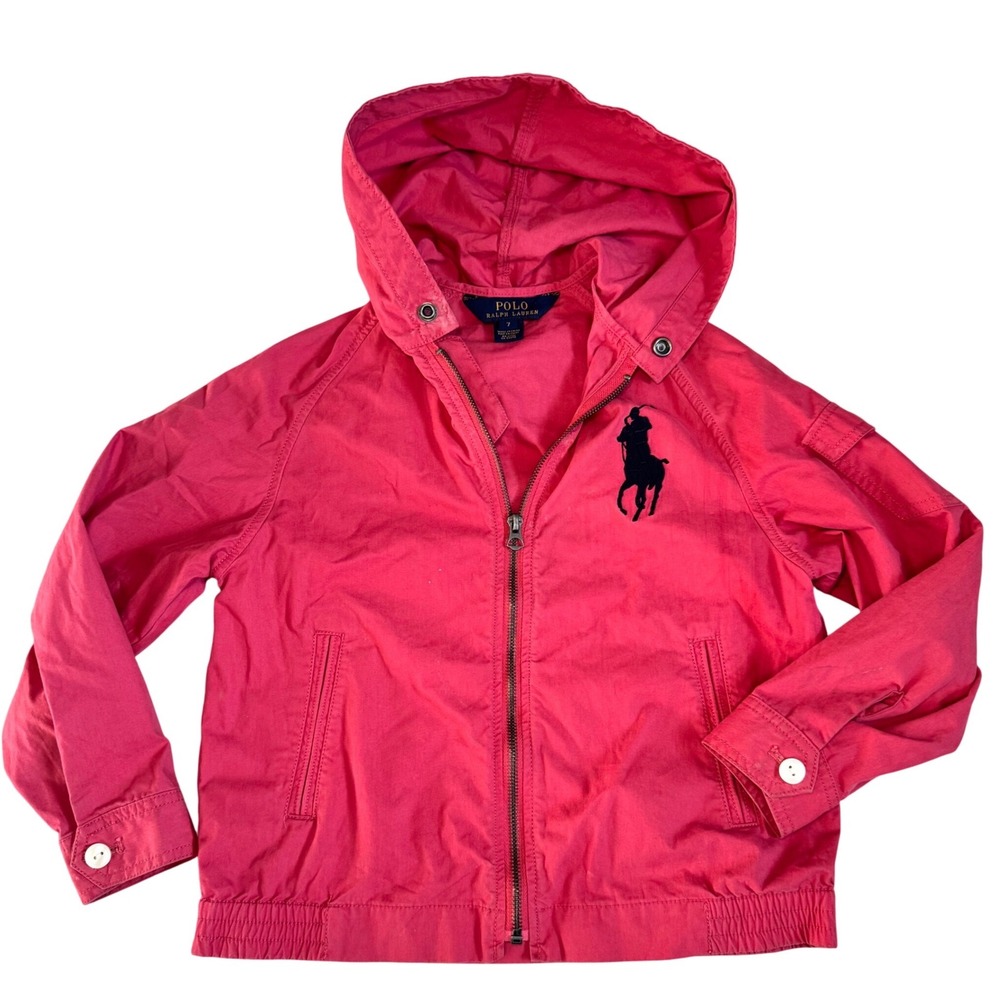 Polo Ralph Lauren Kids Coral Pink Big Pony Logo‎ Hooded Lightweight Jacket 7